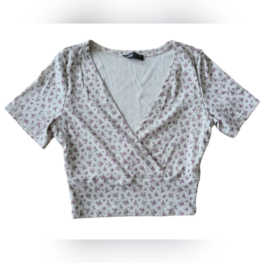 SHEIN| JUNIORS FLORAL DEEP  V-NECK BLOUSE | SIZE XS - Picture 4 of 13